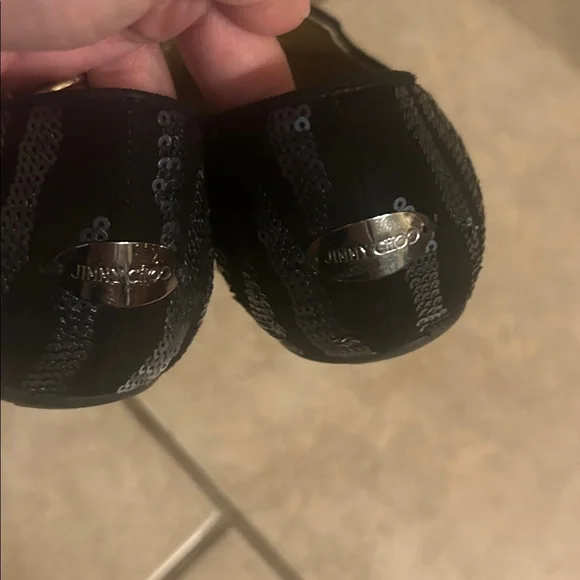 Jimmy Choo 7.5 black velvet with navy sequins gold inside loafers - Picture 5 of 12